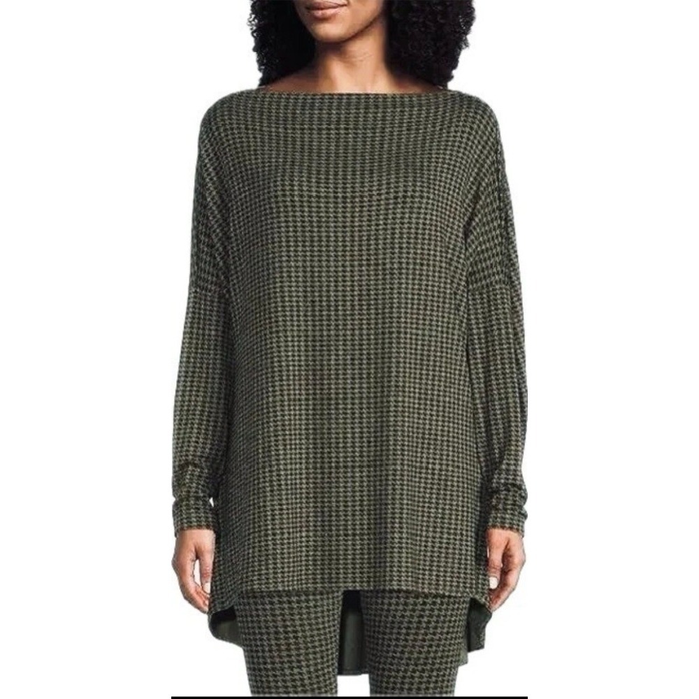 Bryn Walker Dimitri Dulce Houndstooth Tunic Olive Black Oversized Small Basics - Picture 1 of 9